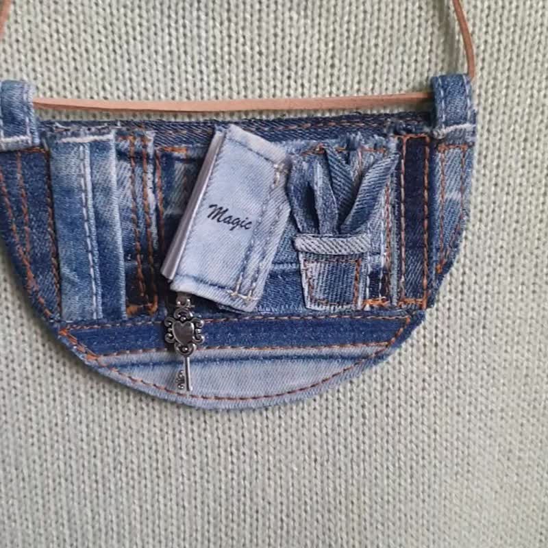 Magic book Necklace Upcycled denim necklace Jeans OOAK jewelry Denim art - 项链 - 其他金属 蓝色