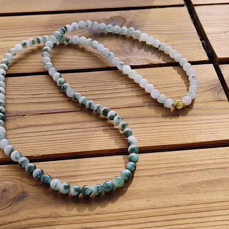 【纯翠】天然翡翠 冰飘绿花种水渐层108颗6mm圆珠长串　附台湾证 - 项链 - 玉石 多色