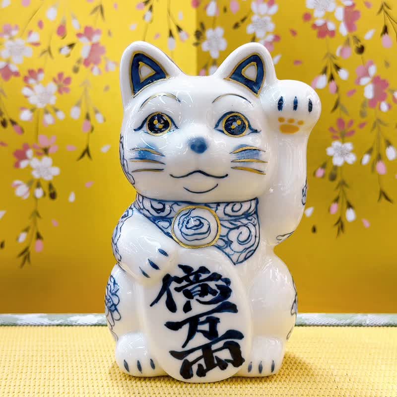 【龙腾聚宝】日本清水烧招财猫 | 染付 - 腾龙 - 摆饰 - 瓷 白色