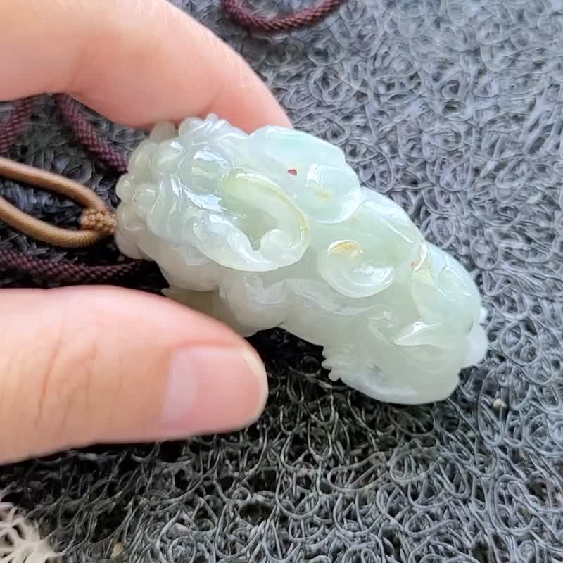 【亲翠】天然翡翠 冰绿底飘冰丝黄 茶绿 果绿虎背貔貅调整式绳链 - 项链 - 玉石 多色