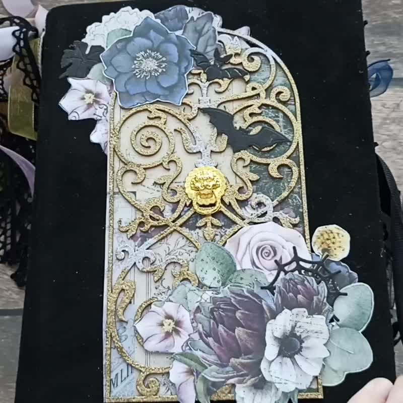 Magic junk journal Large witch journal handmade Gothic notebook flower moon dark - 笔记本/手帐 - 纸 黑色