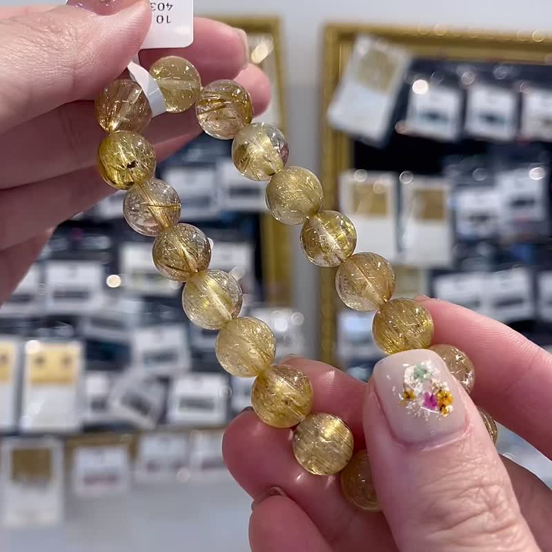 天然金钛晶金发水晶手珠10.5mm招正财主事业避小人正阳气 - 手链/手环 - 水晶 金色