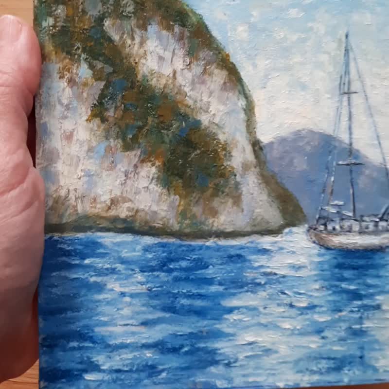 帆船原创油画，蓝海海景，地中海风格家居装饰 - 墙贴/壁贴 - 纸 