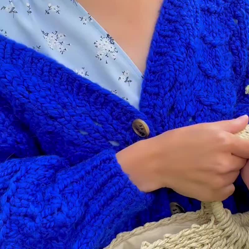 超厚毛衣开襟衫 超大开襟衫 手工针织夹克 - 女装针织衫/毛衣 - 羊毛 