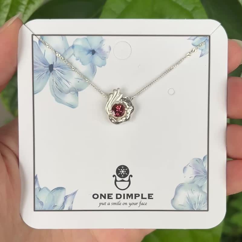 珊瑚 碧玺项链 925银 - 项链 - 纯银 银色