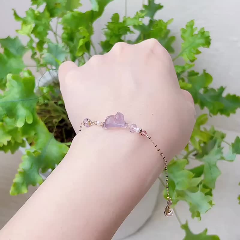 陪你上班 / 光感趴趴猫 天然玛瑙石喵喵手链 平衡情绪首选 14K - 手链/手环 - 水晶 紫色
