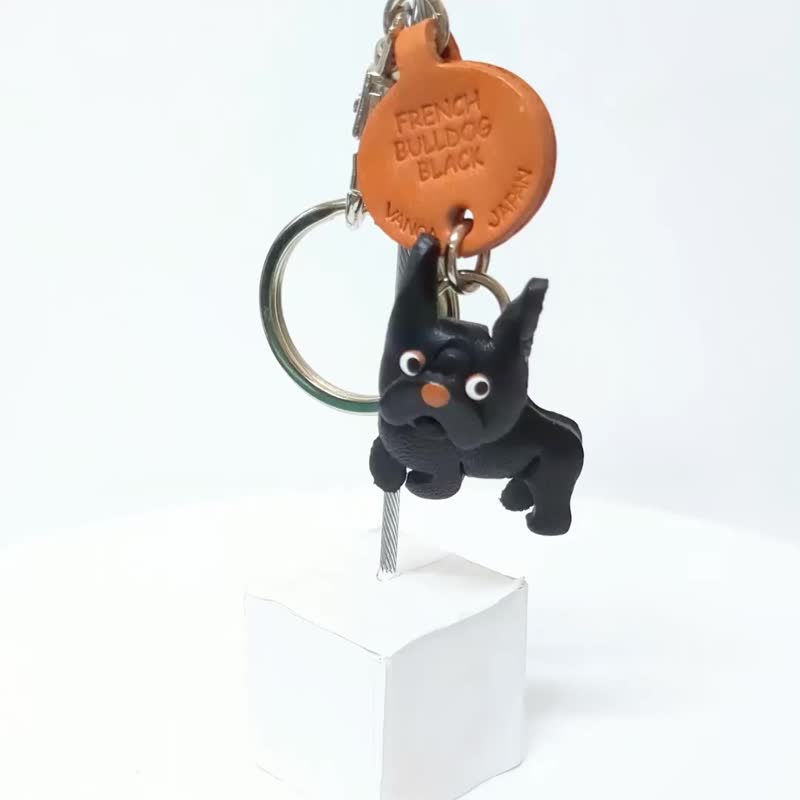 法式斗牛犬 黑 黑色 犬 真皮钥匙圈 牵绳吊饰 手作 日本制造 VANCA - 钥匙链/钥匙包 - 真皮 黑色