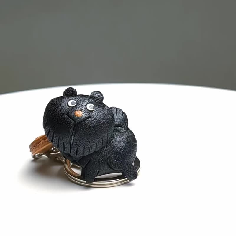 博美犬 黑 黑色 犬 真皮钥匙圈 牵绳吊饰 手作 日本制造 VANCA - 钥匙链/钥匙包 - 真皮 黑色