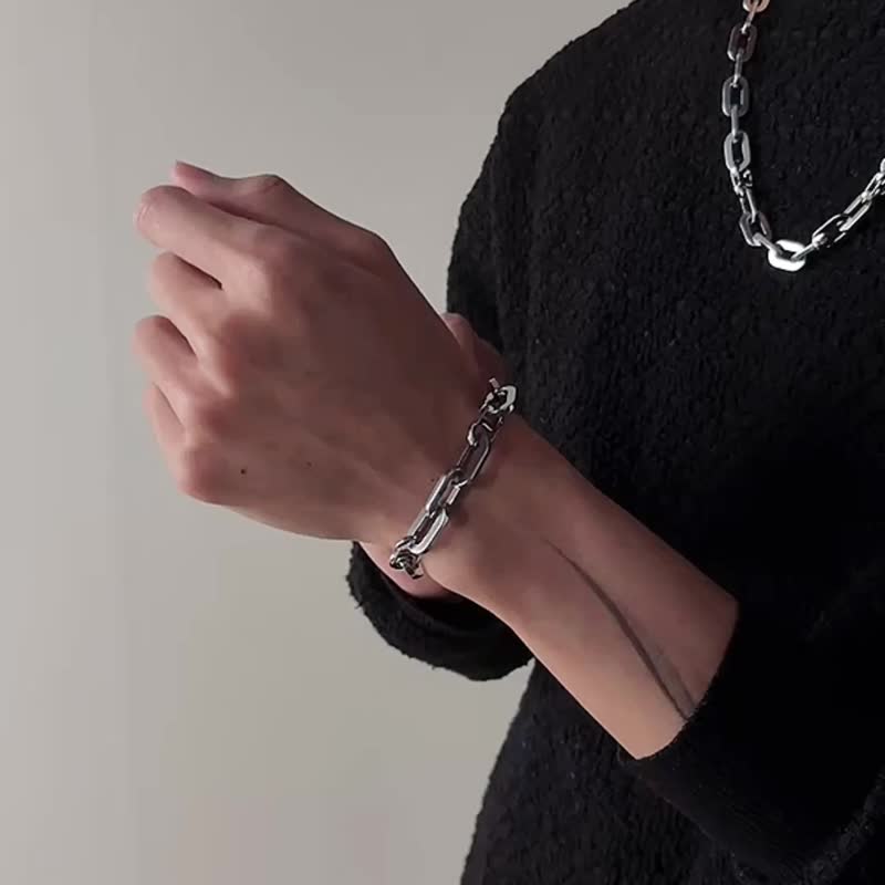 Unisex | 极昼系 - 长光 * 不锈钢 粗链 中性 粗犷 手链 - 手链/手环 - 不锈钢 银色