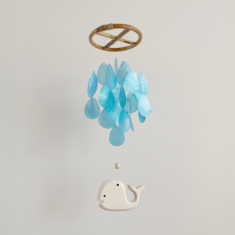 DIY套件| Turuturu可爱-木鲸-雨滴-蓝色|贝壳风铃手机|#0-398 - 其他 - 贝壳 蓝色