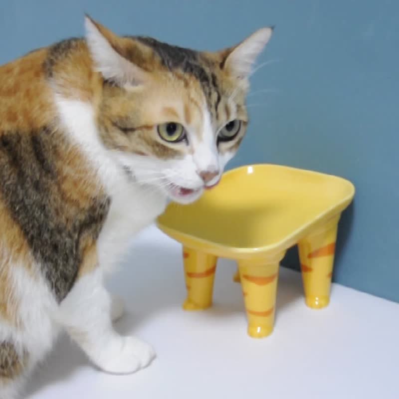 陶瓷宠物脚脚碗 宠物碗 猫碗 狗碗 浅口碗 碗架 - 碗/碗架 - 陶 多色