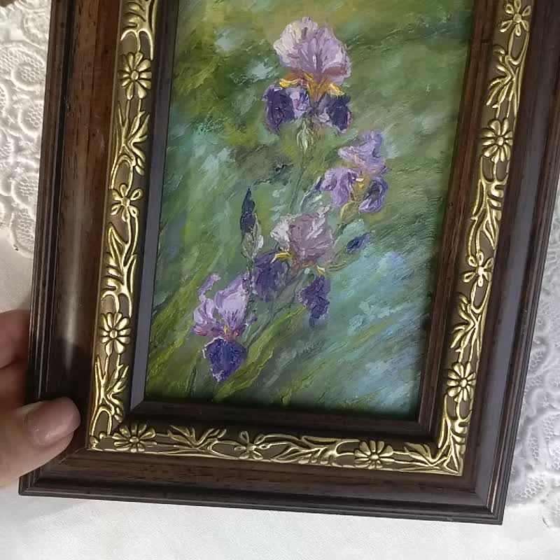 鸢尾花油画、花卉原创艺术、有框墙面装饰、手绘艺术、礼品 - 墙贴/壁贴 - 其他材质 蓝色