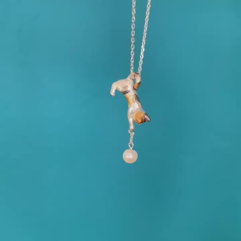 パールと三毛猫ペンダント - 项链 - 纯银 金色