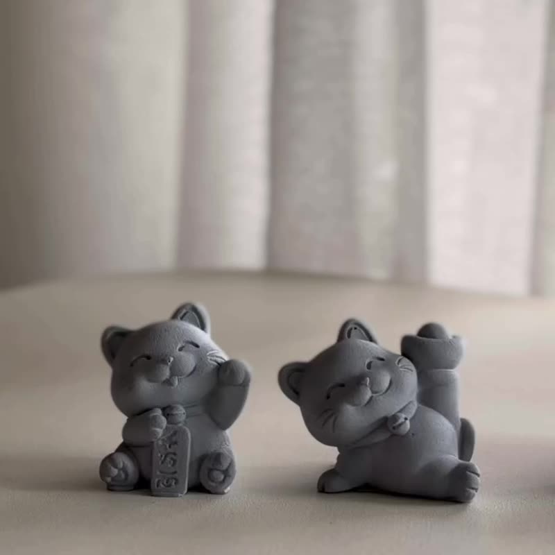 菱炭扩香石-招财猫系列 天然精油 居家香氛组 - 香薰/精油/线香 - 环保材料 灰色