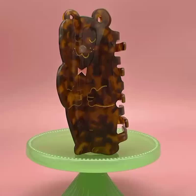 双面玳瑁色 小熊大发夹 - 发饰 - 其他材质 