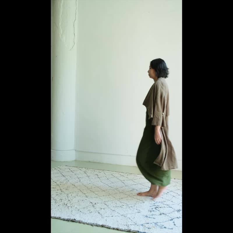 OMAKE 层次感风衣外套 / 棉麻 卡其绿 - 女装休闲/机能外套 - 棉 绿色