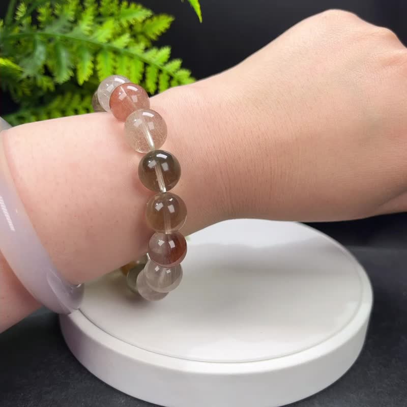 高品质彩兔毛水晶手串女巴西老料黄白绿红兔毛发丝水晶手链13.5mm - 手链/手环 - 水晶 多色