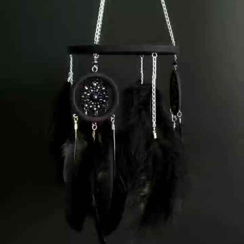 Black dream catcher mobile, Black gothic dreamcatcher for hanging on ceiling - 墙贴/壁贴 - 玻璃 黑色