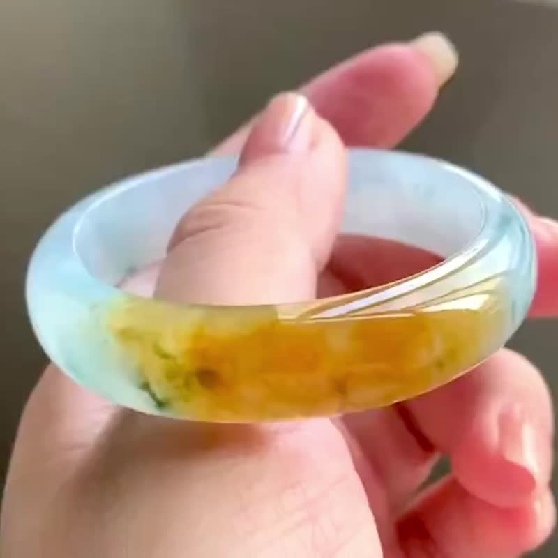 冰种 天然翡翠 缅甸 A玉 玉镯 • 冰种橘红翡翠贵妃镯 - 手链/手环 - 玉石 橘色