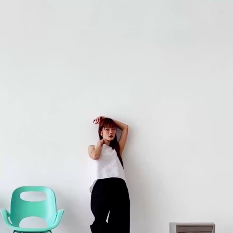 棉麻短版背心 - 条纹白 - 女装上衣 - 棉 白色