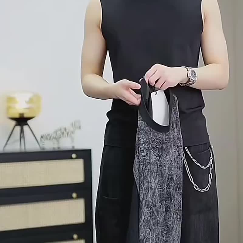 夏季晕染印花T恤 男士休闲拼接短袖上衣 黑色套装 - 男装上衣/T 恤 - 棉．麻 黑色