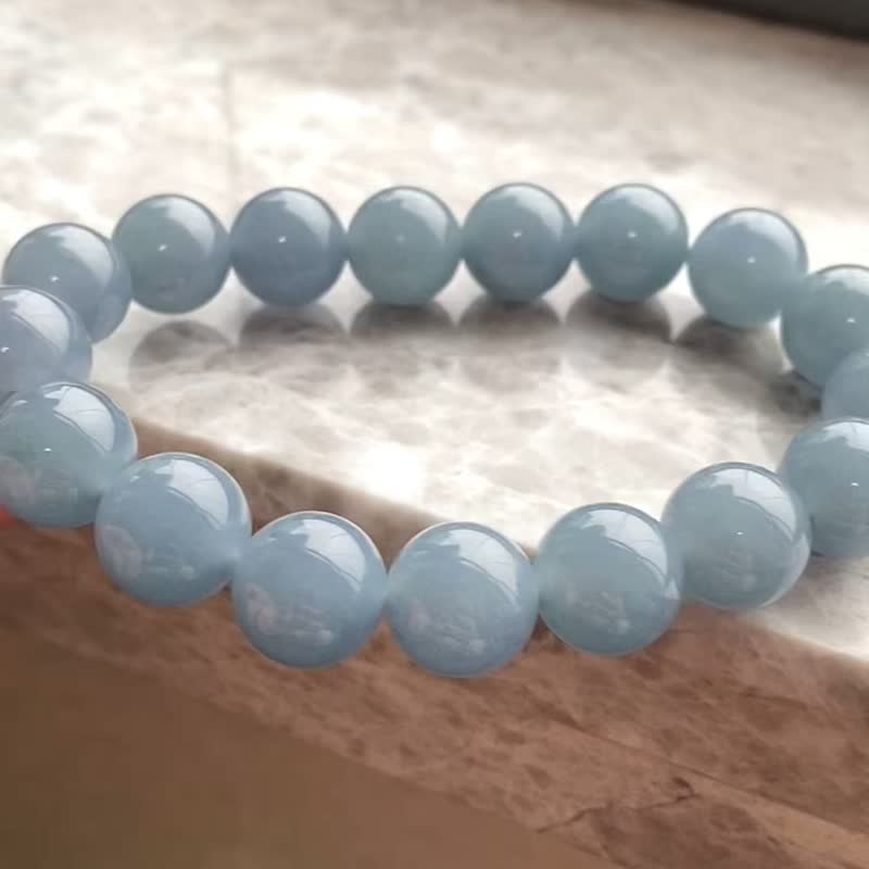 冰种翡翠天然翡翠 A玉 玉珠 玉链手链 • 冰种紫蓝翡翠手串 - 手链/手环 - 玉石 蓝色