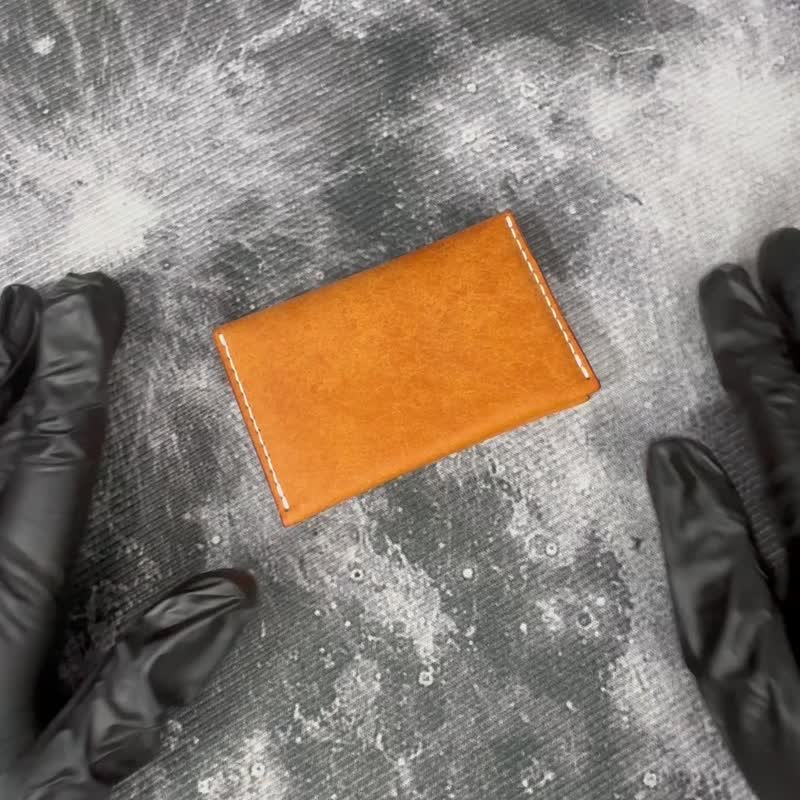 折叠式皮革卡片夹 - 意大利真皮卡片套 - 两折票卡夹 - 免费压字 - 名片夹/名片盒 - 真皮 橘色