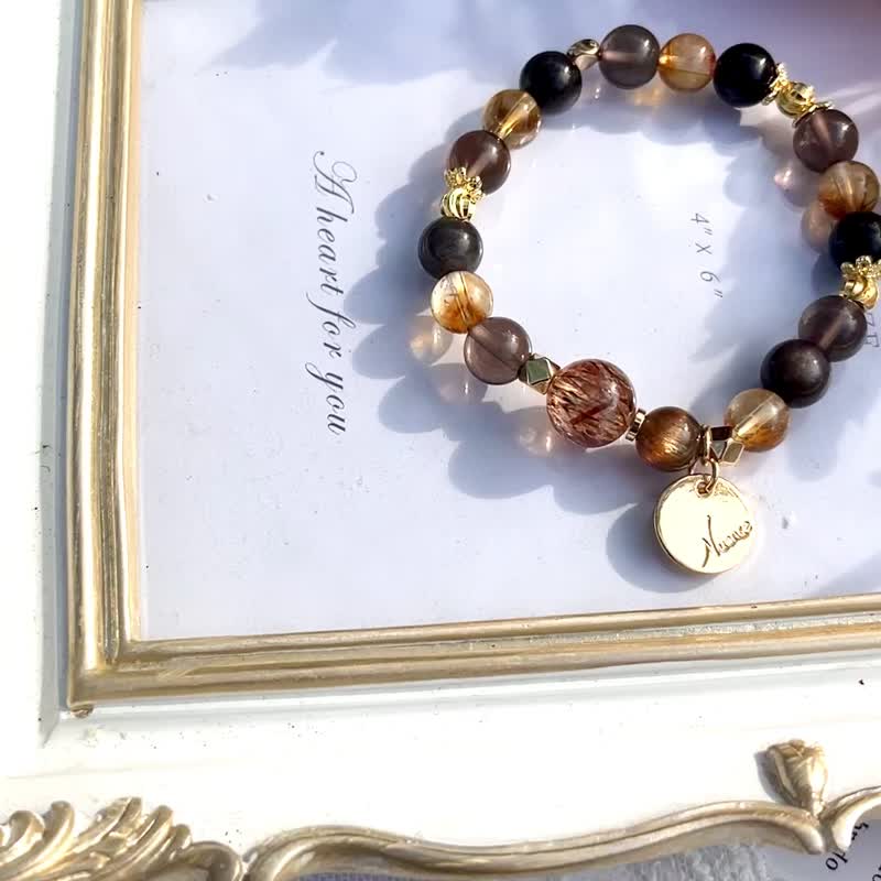 金曜之环*招财、避邪之水晶*黑金超七/黑金太阳石/黄水晶/茶晶 - 手链/手环 - 水晶 咖啡色