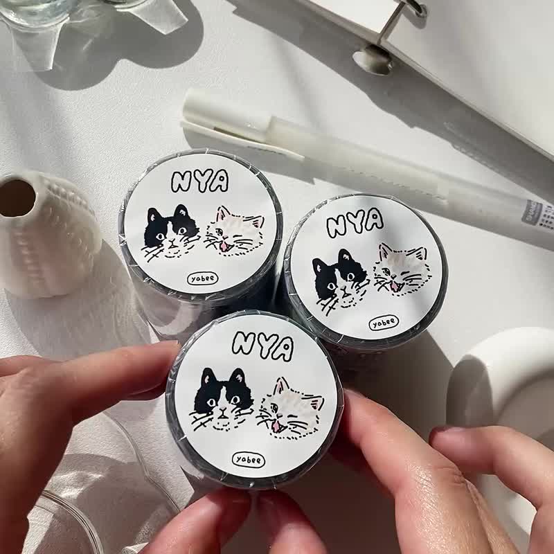 开心动物园/猫咪万岁/雾面5厘米PET加白墨纸胶带/有切膜附离型纸 - 纸胶带 - 纸 多色