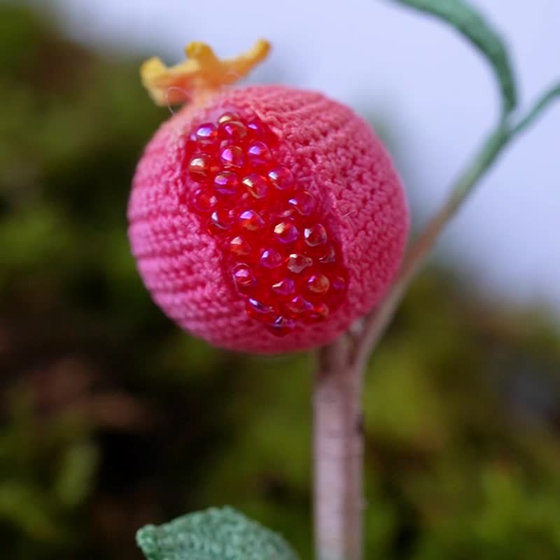 【秋冬新时尚】石榴红了 蕾丝线绣微钩系列 自然植物风胸针 - 胸针 - 绣线 红色