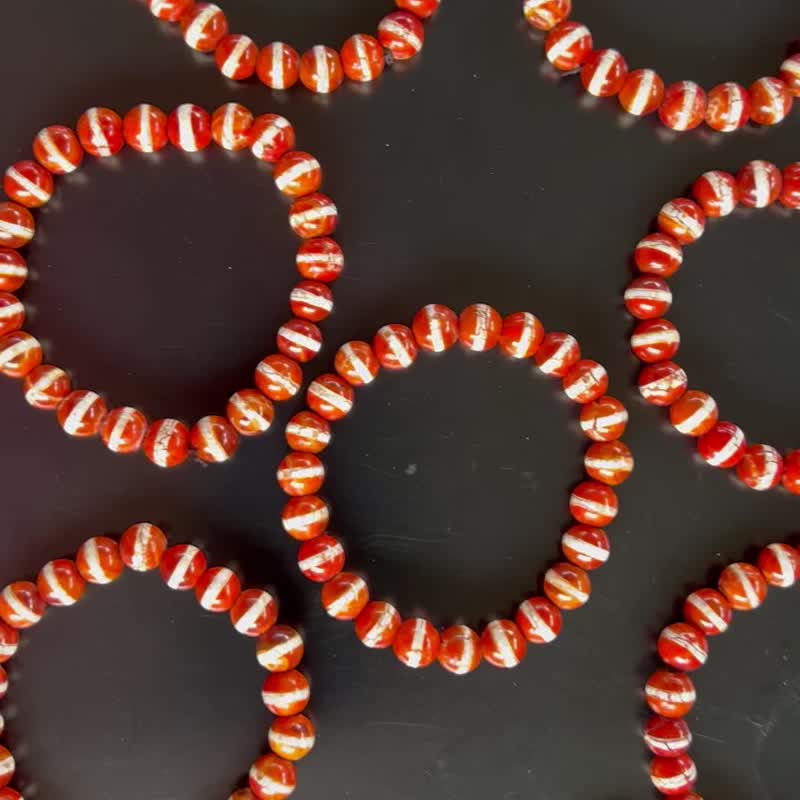 红一线药师珠天珠 8mm 药师珠 火供天珠 9件 手串 手链 缐珠 - 手链/手环 - 玉石 多色