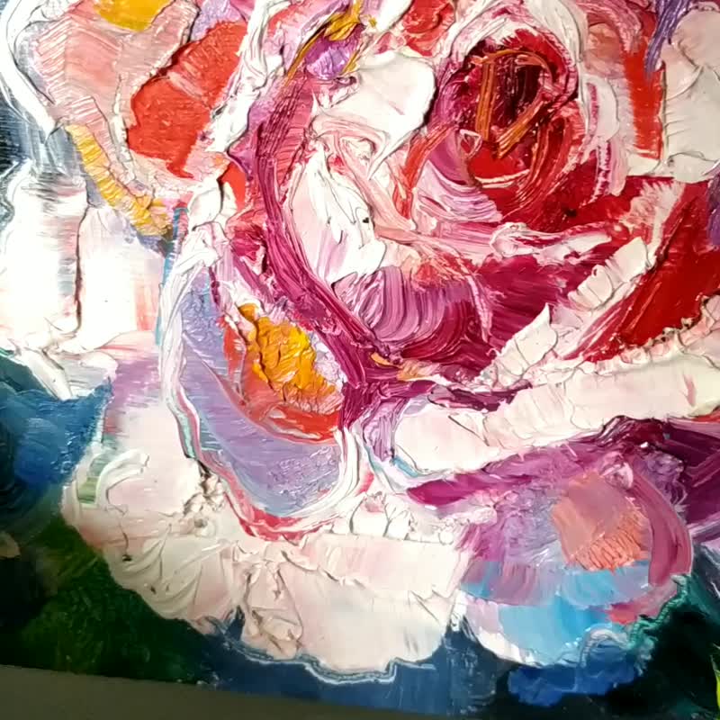 Rose Painting Flower Original Art Artwork Small Oil Impasto Floral Wall Art 油畫原作 - 海报/装饰画/版画 - 其他材质 多色