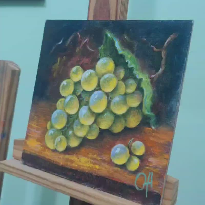 油画。多汁的葡萄。一串葡萄。明亮的浆果。 - 海报/装饰画/版画 - 纸 绿色