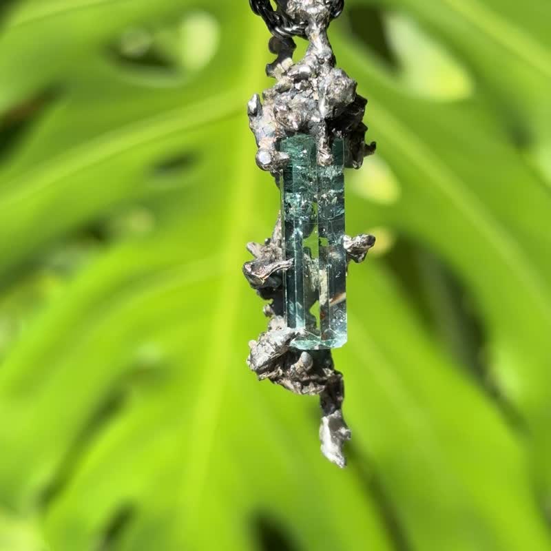 天然矿石 / 意识 / 海水蓝宝原矿 / 纯银项链 - 项链 - 纯银 蓝色
