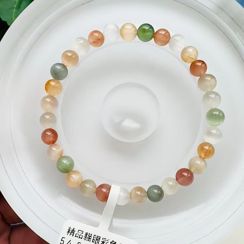 毕业级猫眼浓色彩兔毛水晶5.4-5.8mm7.76g满顺带稀有灰兔毛 - 手链/手环 - 水晶 多色