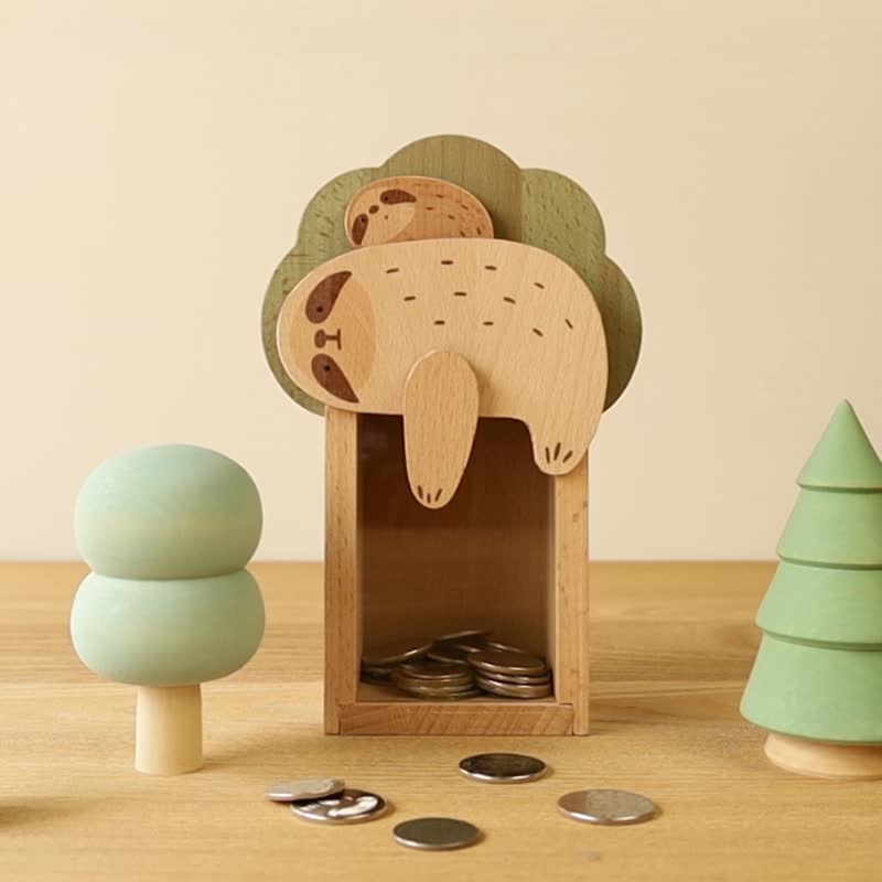 【树懒不偷懒-存钱筒】实木扑满 / 零钱收纳 / 礼物 - 储蓄罐 - 木头 咖啡色