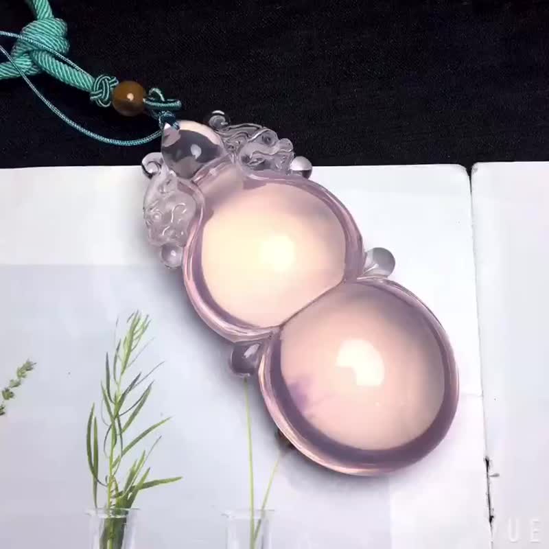 天然星光粉晶葫芦把玩件 葫芦的谐音是福禄 福是和谐 - 吊饰 - 水晶 