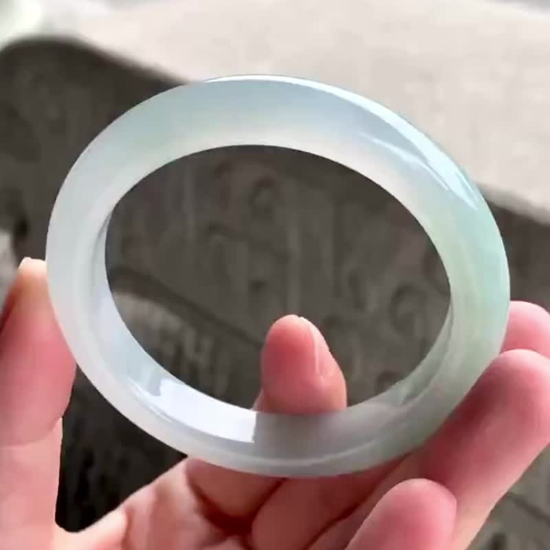 冰种翡翠天然翡翠玉镯A玉手镯 玉鈪 • 冰种粉蓝翡翠福镯 - 手链/手环 - 玉石 蓝色