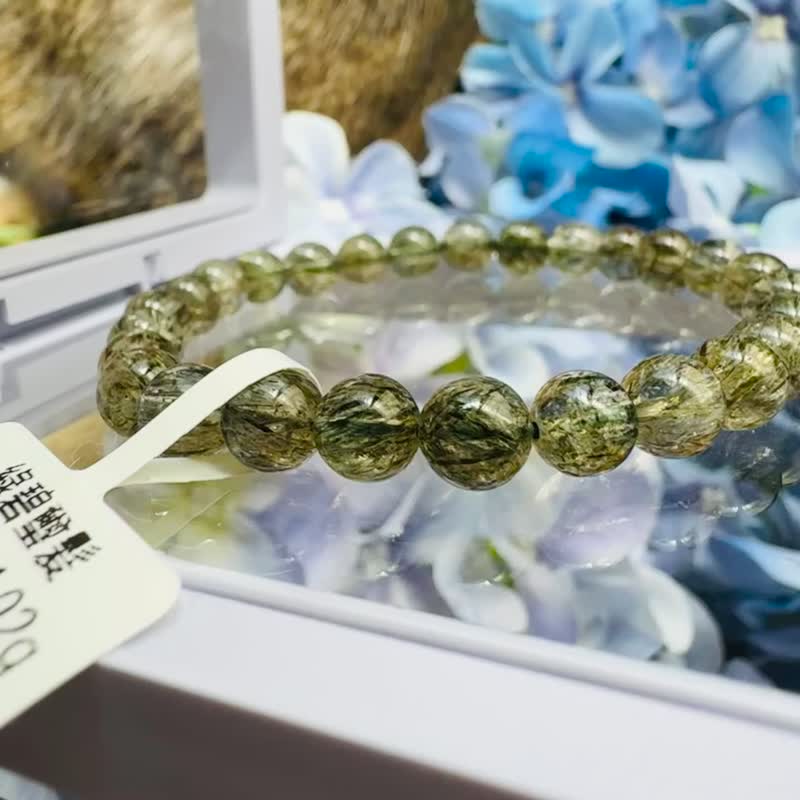 小精品透体绿碧玺发水晶 6.5mm11.02g 主招财事业强吸贵人缘疗愈石 - 手链/手环 - 水晶 绿色