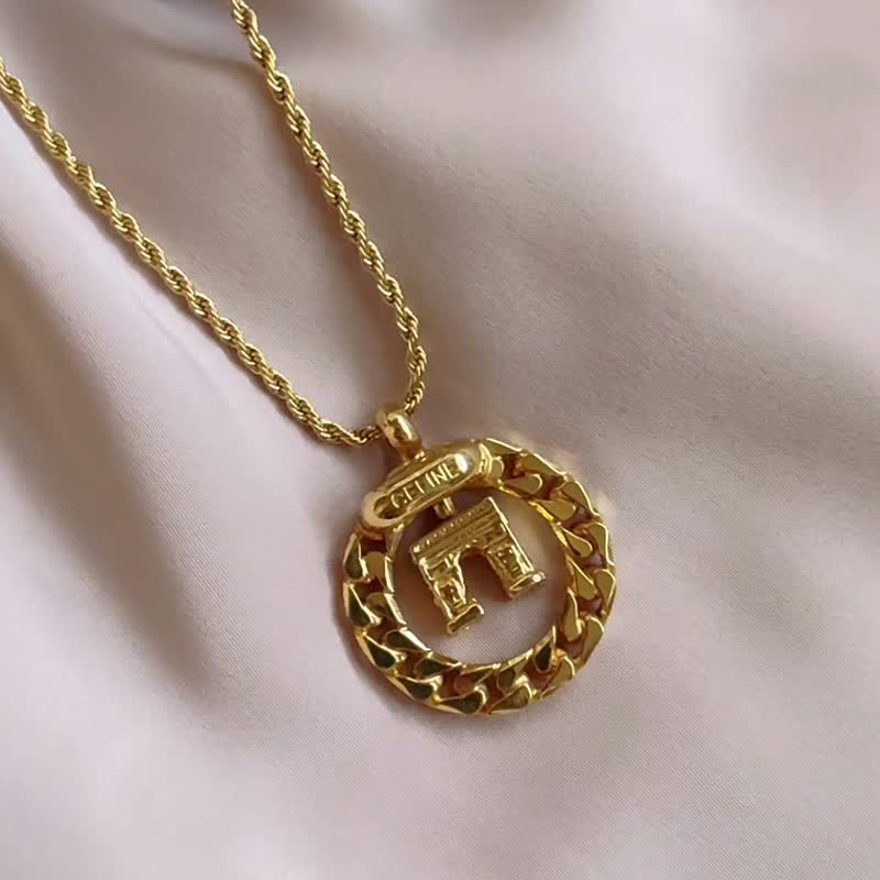 中古正品Celine凯旋门立体镀金项链颈链 古董珠宝 意大利制 - 项链 - 其他金属 金色