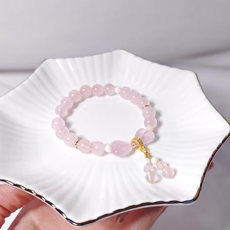 星光粉晶 黄金砗磲 心想事成 节节高升 人缘 爱情 贵人 手链 礼物 - 手链/手环 - 宝石 粉红色