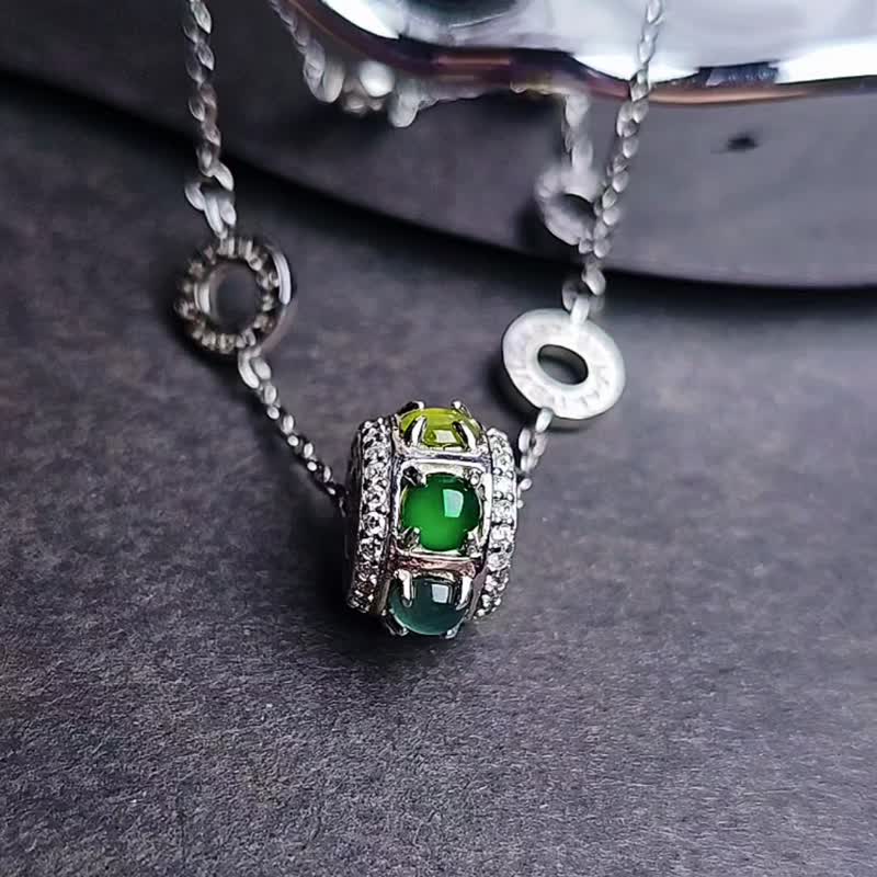 招财•转运•顺风顺水|冰透放光多宝|A货翡翠纯银路路通项链 - 项链 - 玉石 