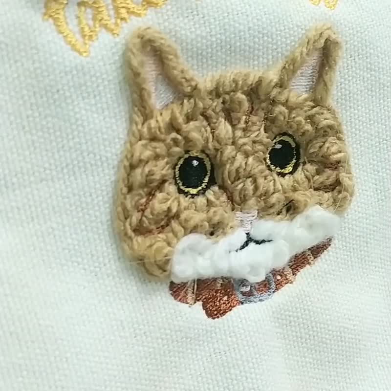 *带我出门*双杯提袋/饮料袋 小橘猫 立体绳绣 - 手提包/手提袋 - 其他人造纤维 卡其色