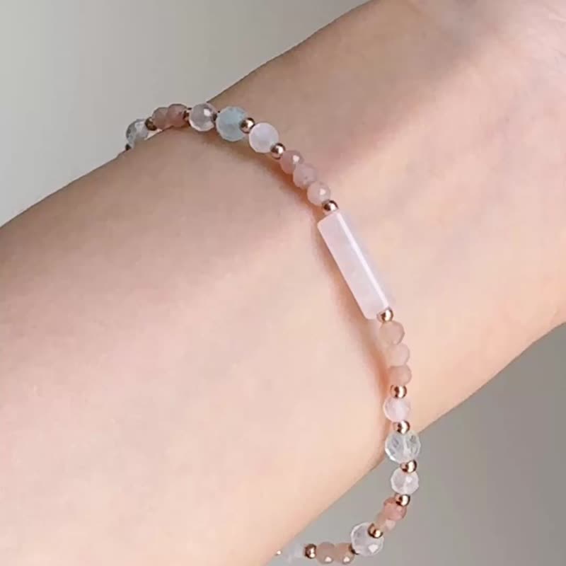 橙月光石 粉晶 海蓝宝 白月光 | 恋爱 守护 疗愈 | 天然水晶手链 - 手链/手环 - 水晶 粉红色