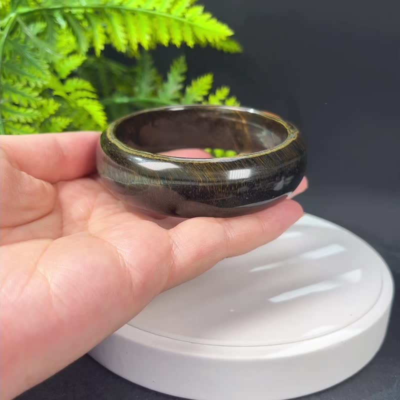 高品质蓝黄虎眼石手镯67MM 千层聚宝盆流星纹虎晴石手环 驱邪化煞 - 手链/手环 - 半宝石 
