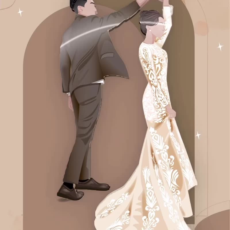 Yitiart 婚礼精致似颜绘 结婚背板定制化 无脸画 人像 纪念 生日 - 电子手绘真人画像/绘画/插画 - 其他材质 