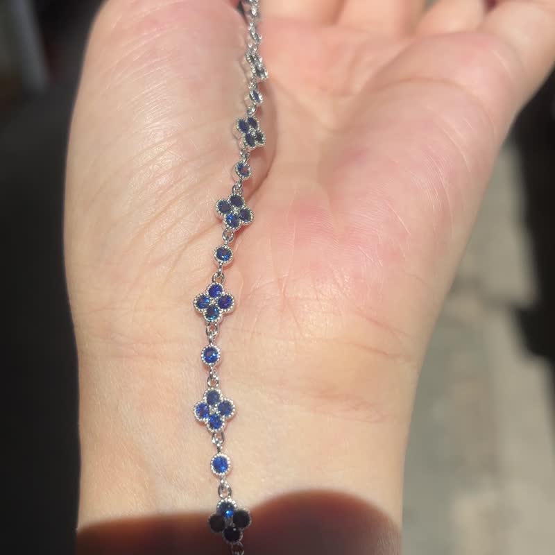 蓝宝石幸运四叶草手链奢华手链 - 手链/手环 - 宝石 蓝色