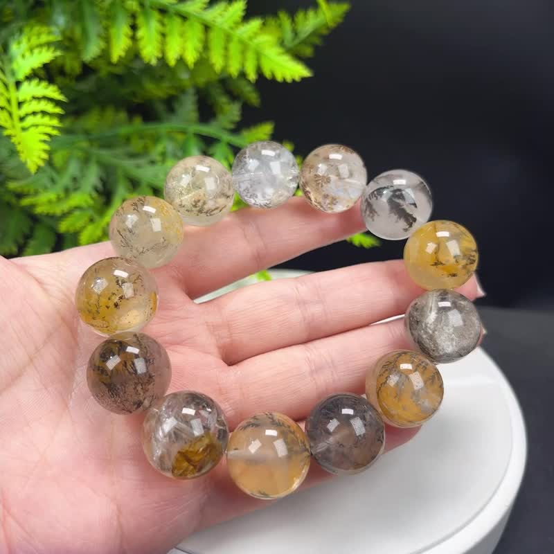 高品质天然胶花小树水晶手串18mm大颗粒软锰矿手錬异象半盆发财树 - 手链/手环 - 水晶 
