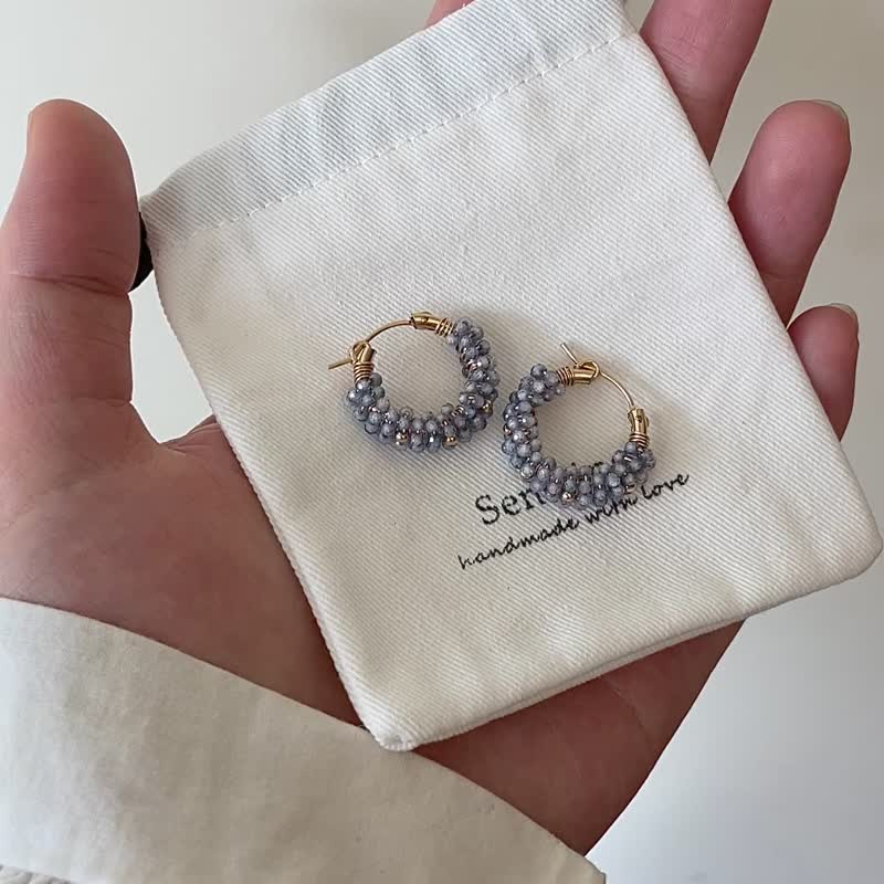 【雾霾蓝】蓝色锆石 14kgf 耳扣耳环 客制化 - 耳环/耳夹 - 石头 蓝色