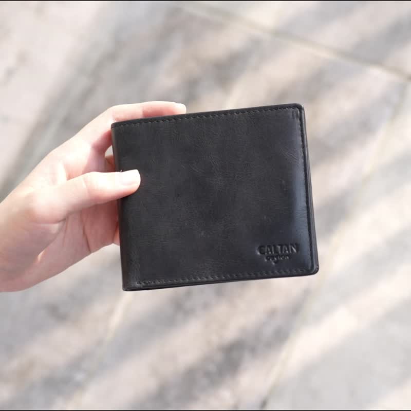【父亲节礼物】双色系俐落型男短夹-075173bk 母钱包 - 皮夹/钱包 - 真皮 黑色